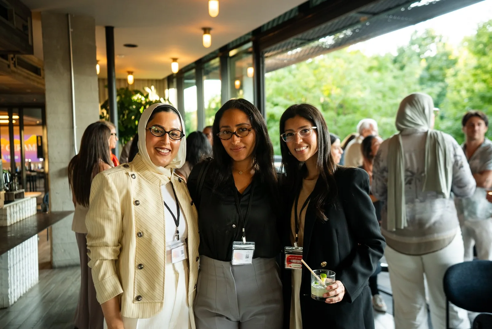 Three Art of Ceramic attendees together at the Brooklyn rooftop reception